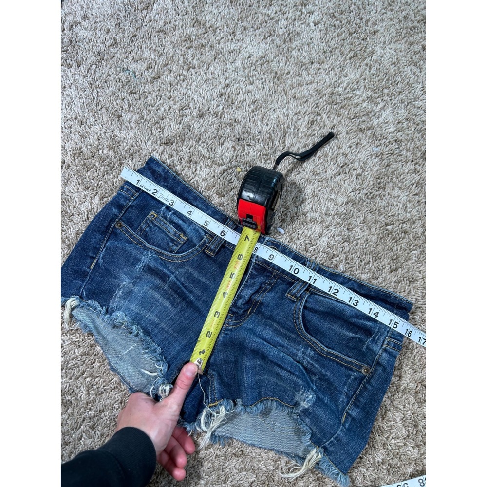 Y2K Womens Dark Wash Distressed Denim Cut Off Shorts Festival Boho Summer 7 - Picture 5 of 6